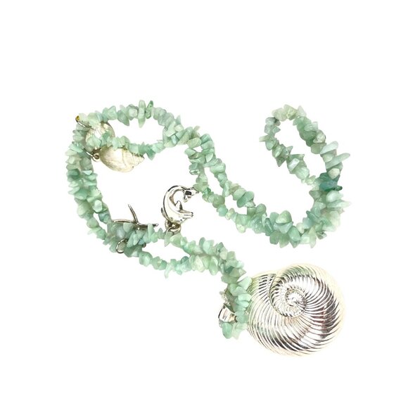 Handcrafted Faux Aquamarine Chip Bead Necklace With Ocean-Themed Charms & Silver - Picture 5 of 10